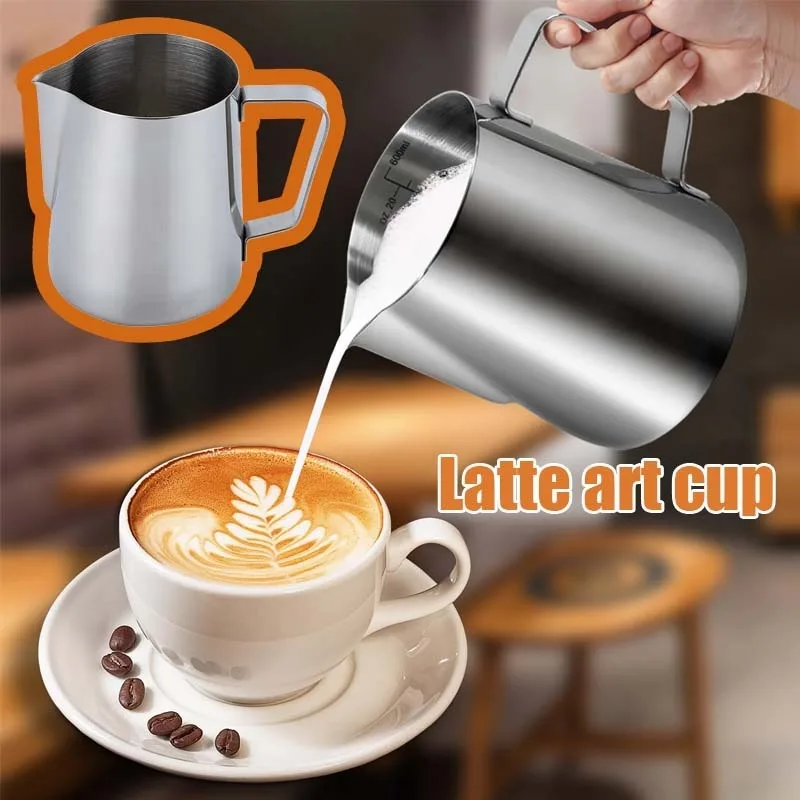 150-600ml Silvery Stainless Steel Milk Frothing Pitcher Fashion Large Capacity Cappuccino Milk Espresso Coffee Steaming Coffee