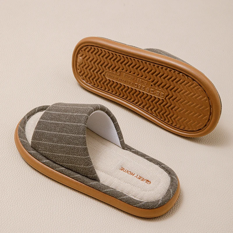 Comfortable Striped Couple Cotton Slippers Bedroom Four Seasons Japanese Style  Floor Shoes Men Women image 5