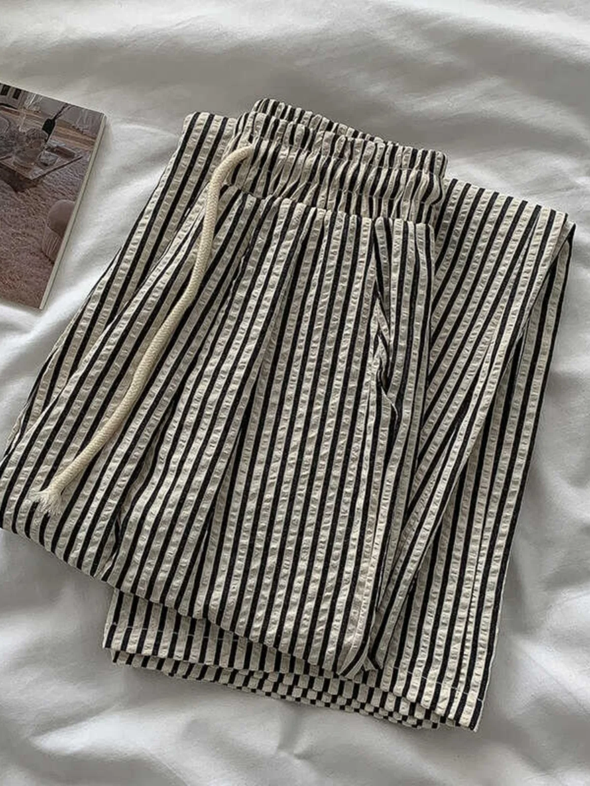 Korean Laid-ba Striped Drapey Casual Pants Women's Summer High Waist Versatile Thin Straight Long Trousers Commute Sle