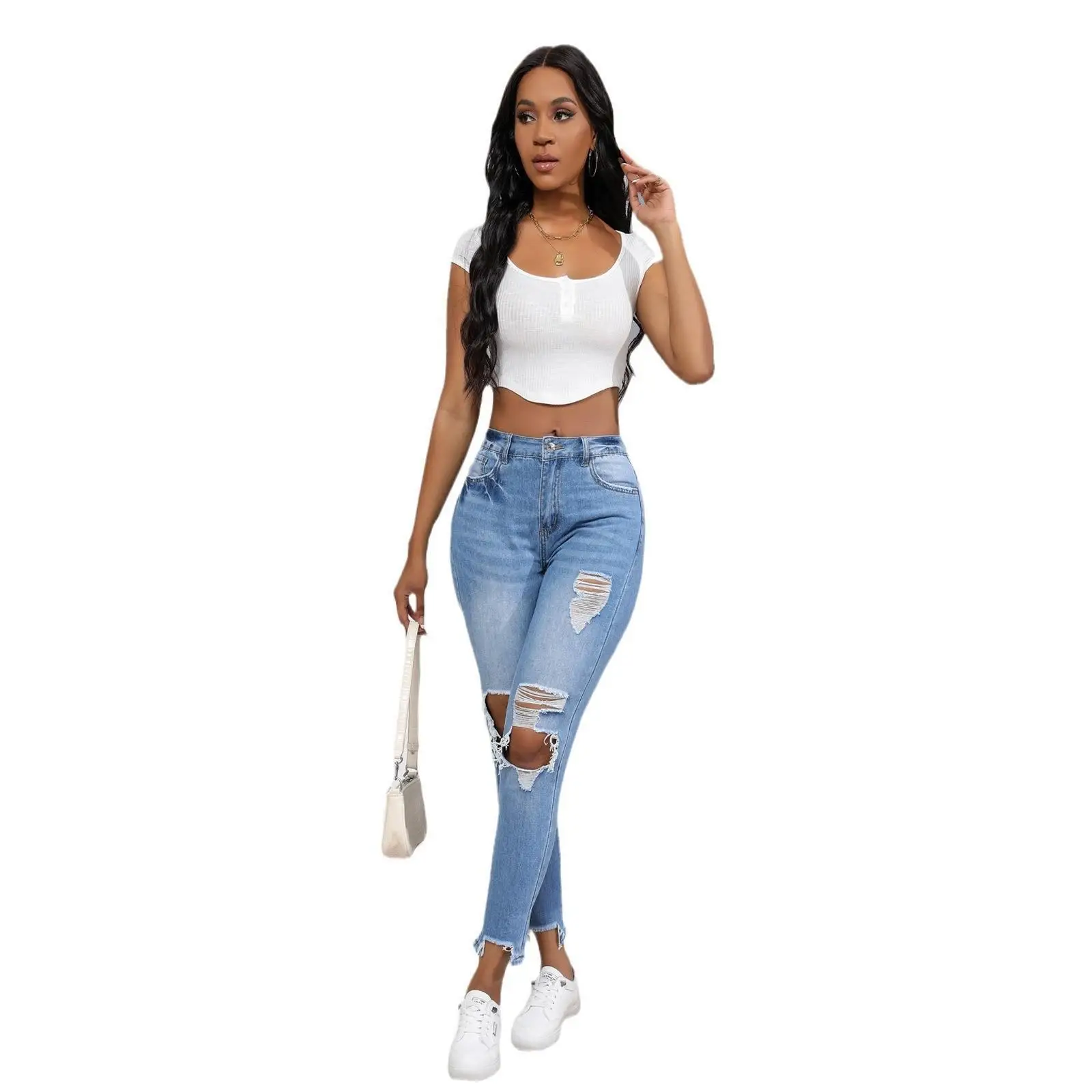 

High Waist Straight Leg Jeans Xintang Denim European Street Style Women's High Elasticity Blue Jeans Winter Collection