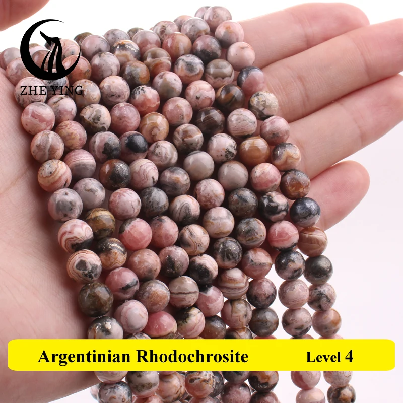 AAAAA Natural Stone Rhodochrosite Beads Argentinian Round Loose Spacer Beads 6/8/10mm For Jewelry Making DIY Bracelets Accessory