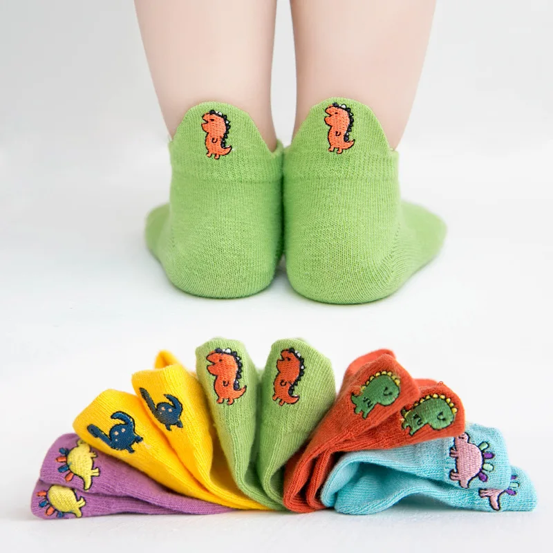 5Pairs Children Sock Dinosaur Embroidery Breathable Sports Girls Boys Sokcs Unisex Cotton Chaussette Enfant Skarpetki Dla Dzieci