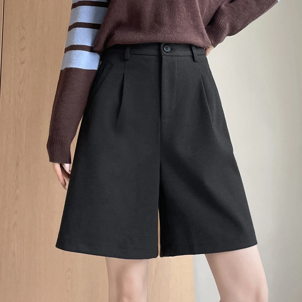 

European shorts women's autumn and winter new high-end fashion plus size elastic waist loose casual wide leg boot pants