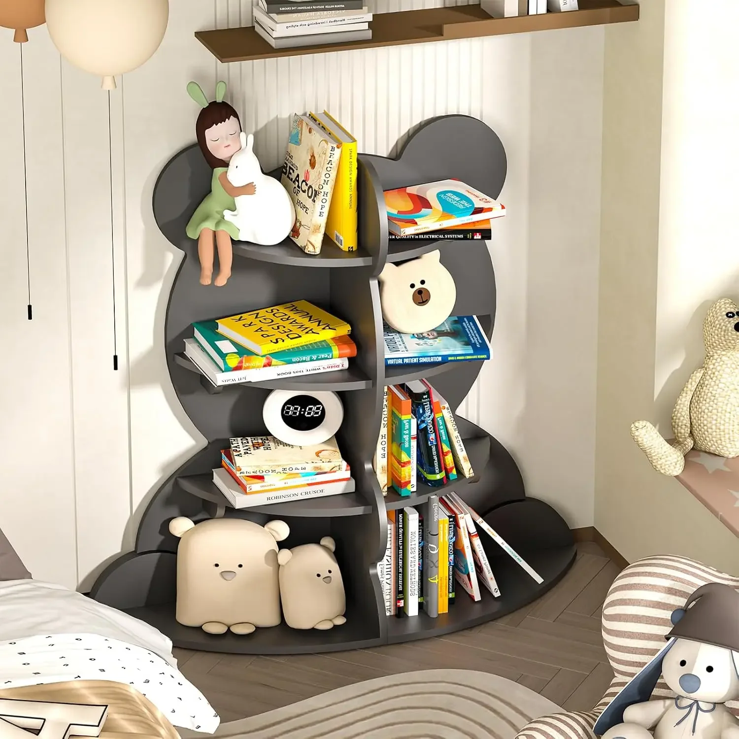 Peuter Boekenrek 4-Tier Baby Kind Boekenkast Speelgoed Organisator Boekopslag Houten Display Stand Plank voor Kinderkamer Speelkamer Slaapkamer Cl