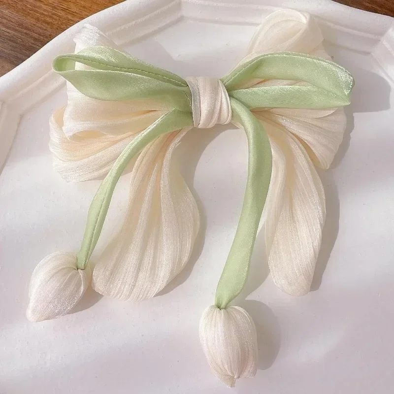 Elegant Tulip Flower Hair Clips for Women Girls Handmade Fabric Bow Hair Claw Barrettes Headwear Korean Hair Accessories