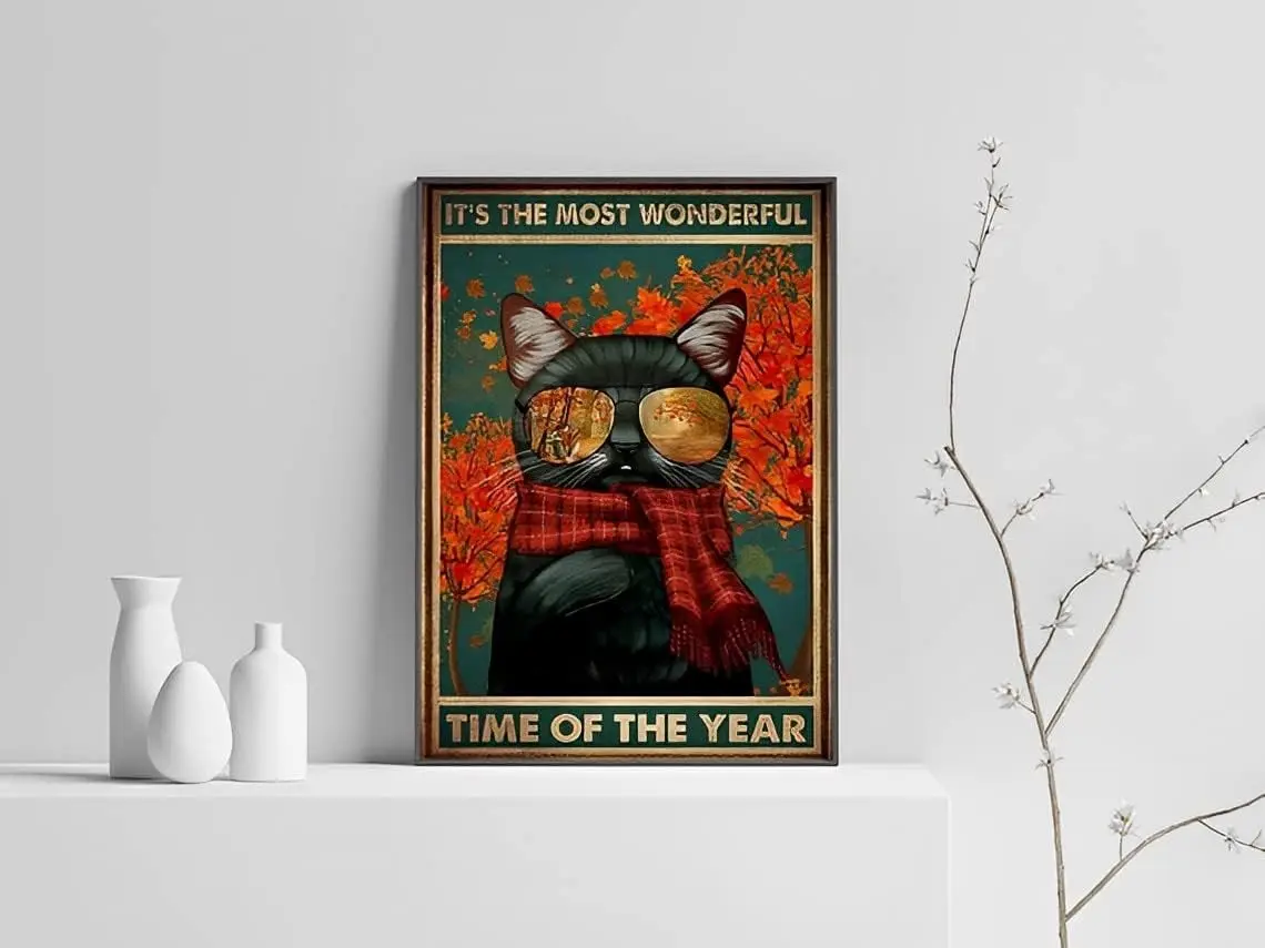 It;s The Most Wonderful Time of The Year, Gifts for Autumn Lovers, Black Cat Lovers Metal Tin Sign Wall Decor for Garage Man Cav