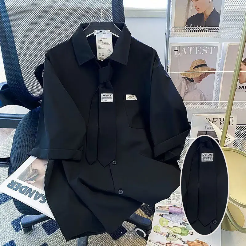 

plus Size 300 Pou American College Sle ort Sve Casual irt Men's Summer Vintage Collar Loose Fit Youth ular Thin