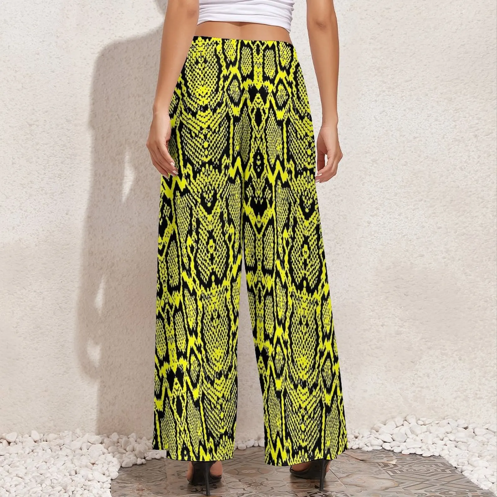 Yellow Snake Skin Print Pants Womens  Aesthetic Trousers Elastic Waist Workout Wide Leg Pants Birthday Gift