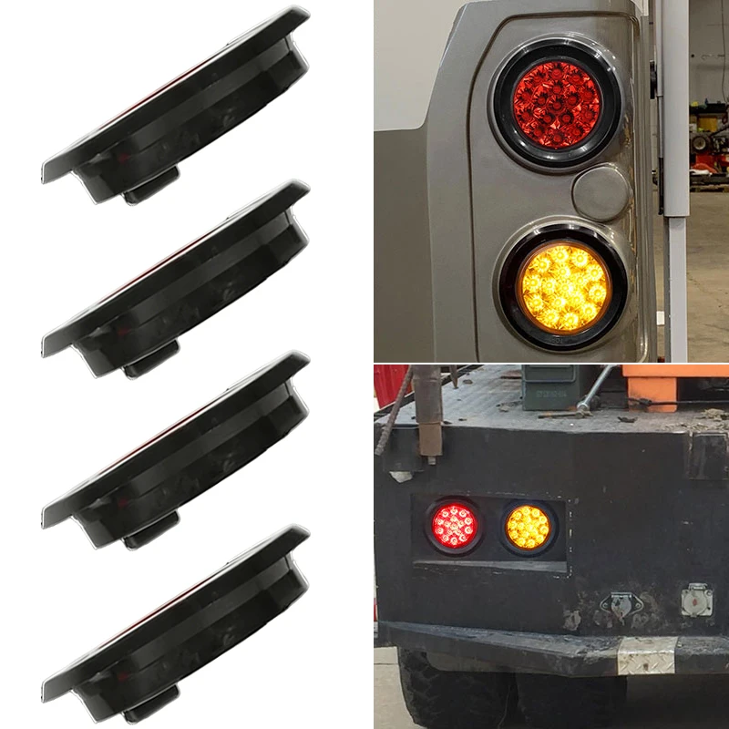

Red/Amber 4 inch 16 LED Tail Light 12V 24V Round Brake Light Rear Taillight Trailer Side Turn Signal Lamp For Truck Lorry Van RV