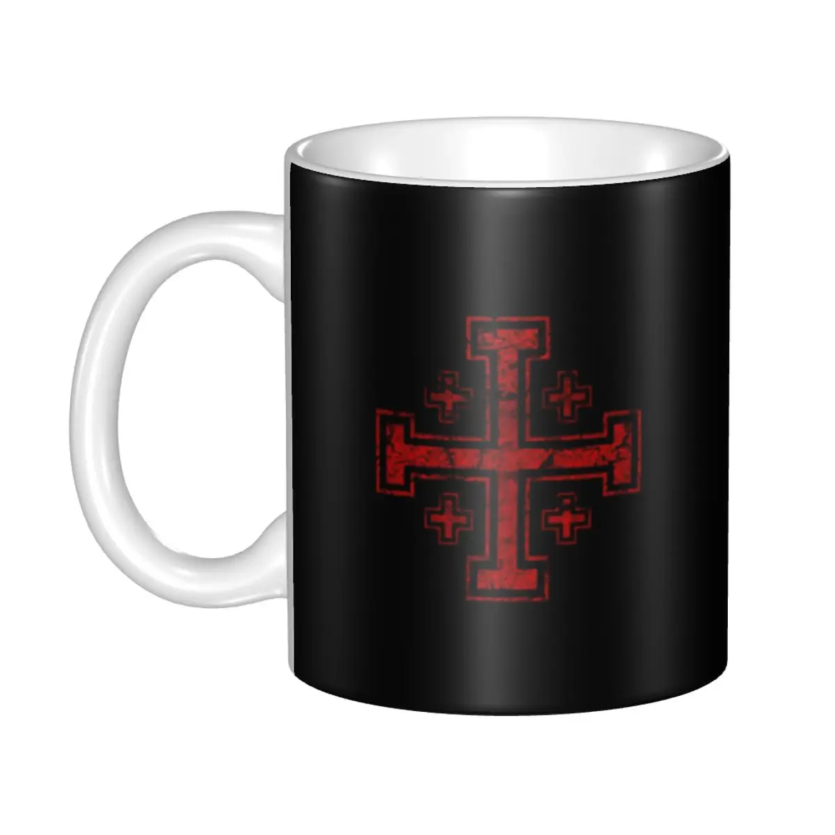 

Templar Knight Medieval Warrior Symbol Coffee Mugs DIY Personalized Jerusalem Cross Seal Ceramic Mug Cup Creative Gift