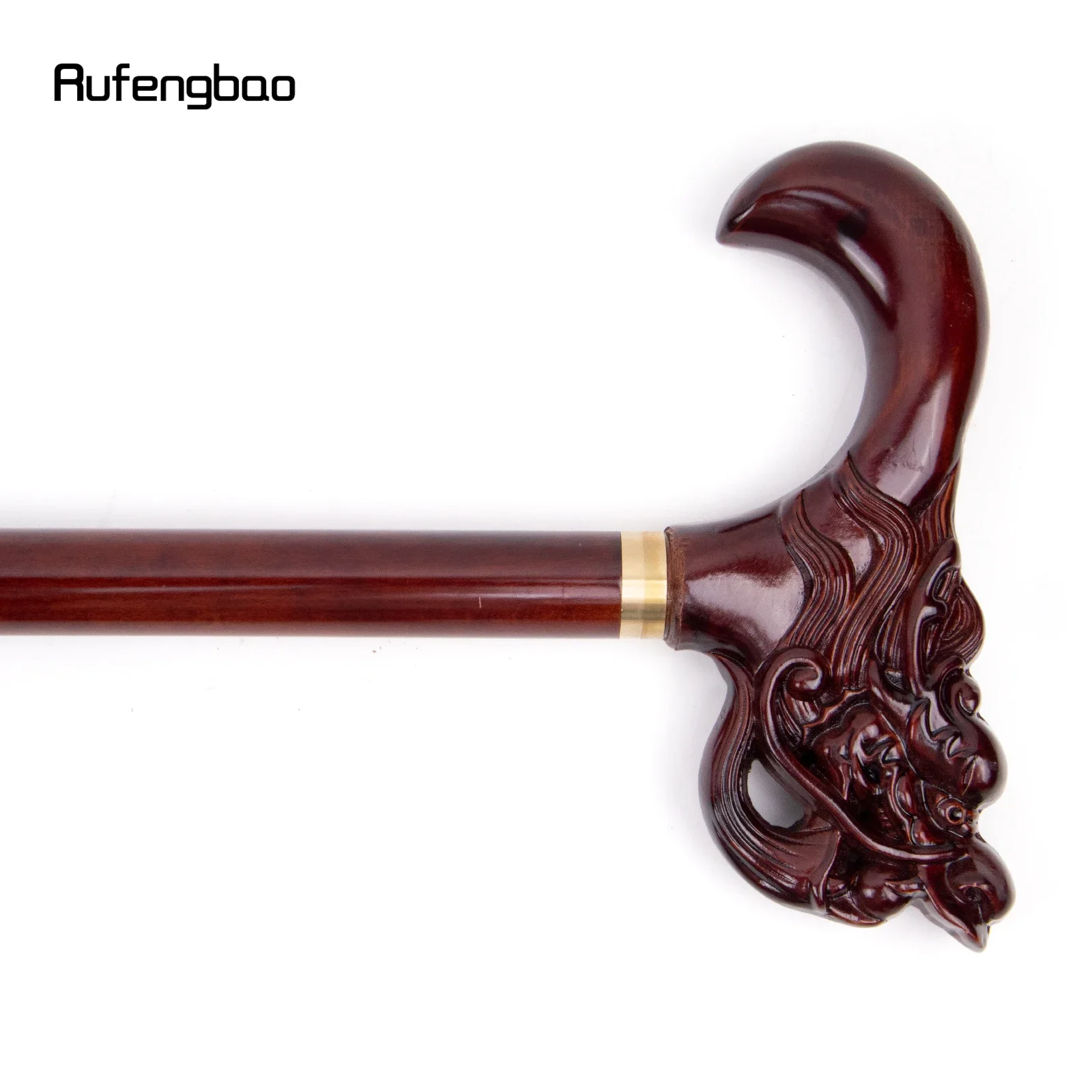 Red Beard Dragon Wooden Single Joint Fashion Walking Stick Decorative Cospaly Cane Halloween Mace Crutch  Wand Crosier 95cm