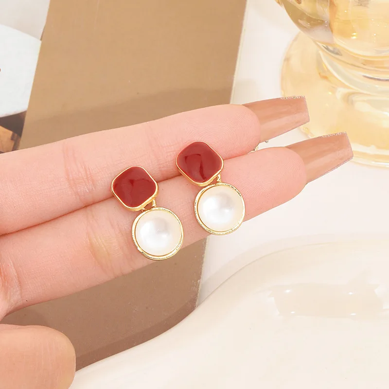 New Unique Mosaic Zircon red Oil Drip Simple Earrings Women Personality Fashion Earrings Wedding Jewelry Birthday Gifts