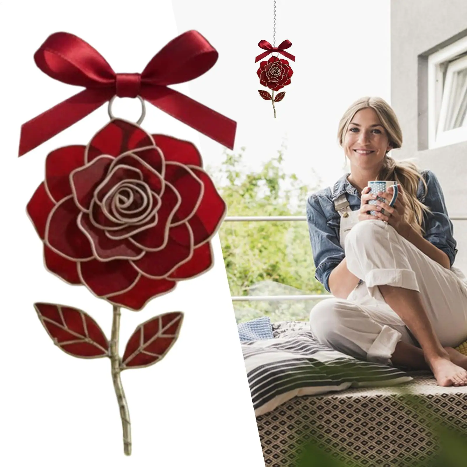 

Window Suncatcher Acrylic Metal Flower Pendant Stained Suncatcher Hanging Ornaments For Wall Balcony Garden Porch Living Room