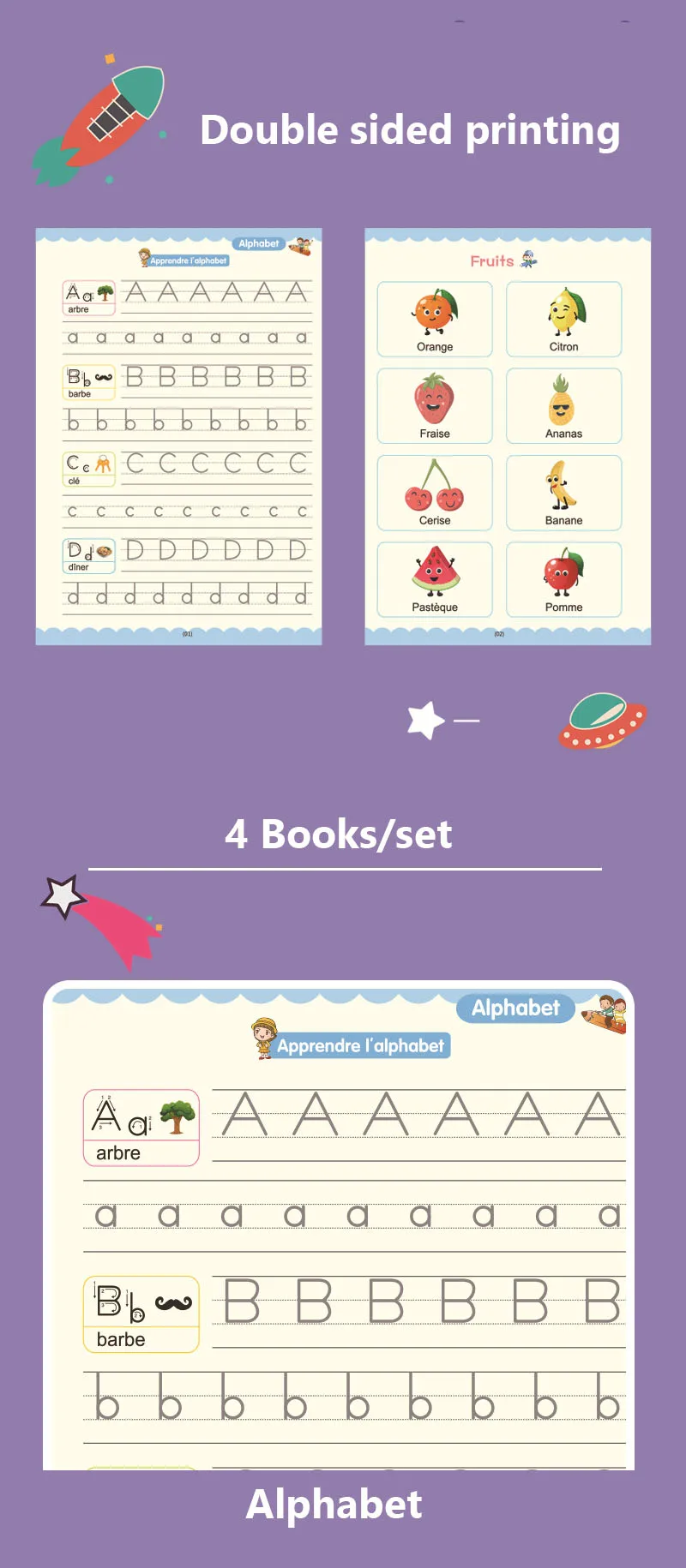 4 stücke Französisch Magie Praxis Copybook Stift Vorschulkinder Kalligraphie Notebook Kinder Wiederverwendbare Francais Schreiben Buch Alter 3-8 – Detail 5