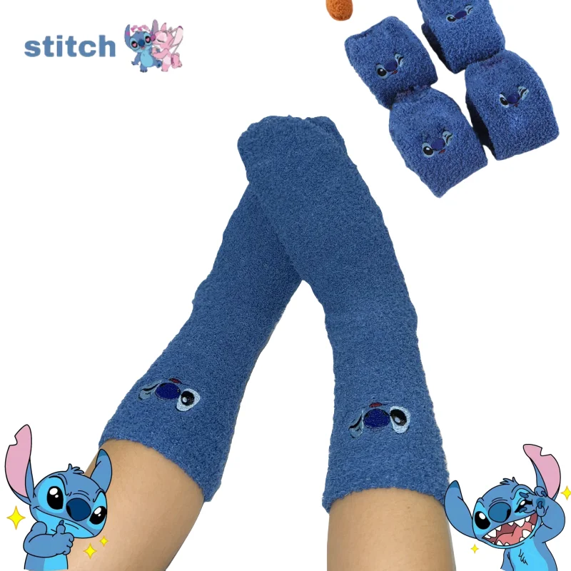ديزني غرزة المرجان الصوف الجوارب الكرتون المطرزة الجوارب الشتاء سميكة أفخم الدافئة مريحة النوم جورب لطيف FloorSocks