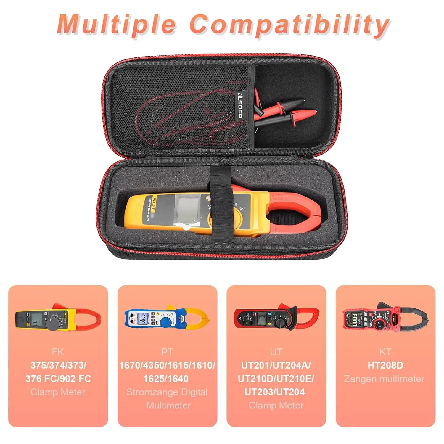 Carrying Case for Fluke 374/375/376FC/376/902/902 FC True-RMS Clamp Meter &Works with KAIWEETS Digital Clamp Meter HT208A/HT208D