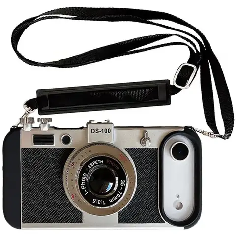 Étui en cuir vintage pour appareil photo Emily à Paris pour iPhone Air 17 16 15 13 12 11 Pro Max 14 Plus 17Pro avec cordon bandoulière