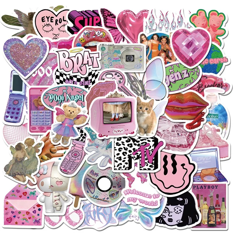 

10/30/56PCS Cute Pink Dream PVC Sticker Aesthetic Hand Accounting Children's Decoration Scrapbooking Korean Stationery Supplies