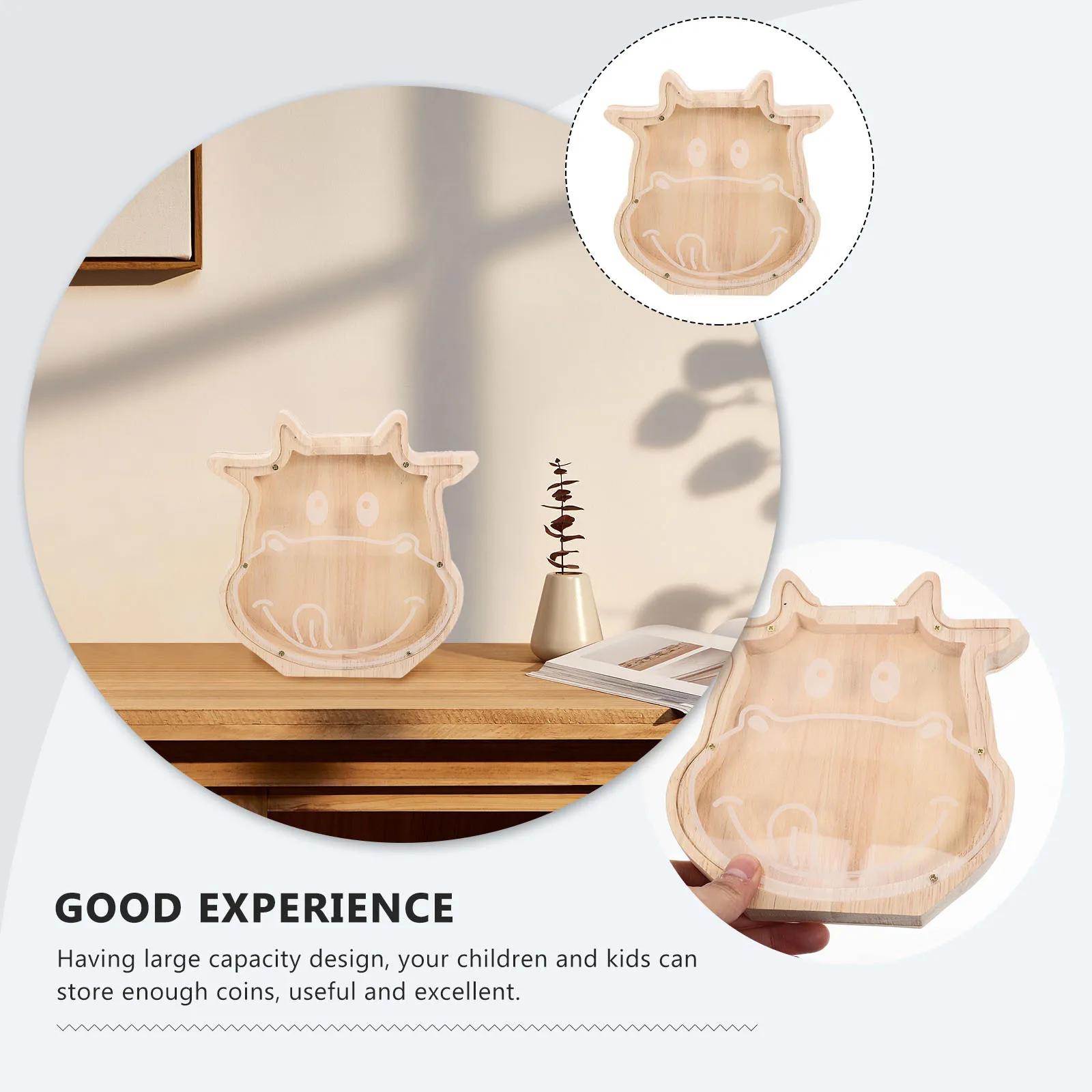 الكرتون البقرة عملة البنك سعة كبيرة خشبية الحيوان حصالة على شكل حيوان للأطفال الزخرفية صندوق توفير المال زخرفة سطح المكتب