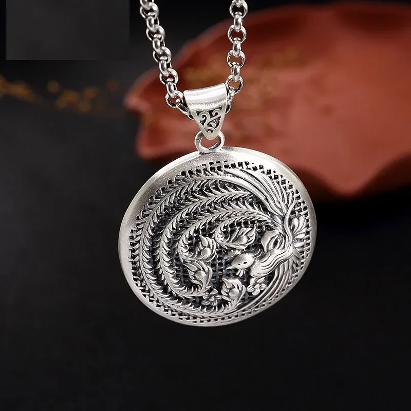 

Charm 925 Thai Silver Exquisite Phoenix Necklace for Women Hollow Out National Style Pendant Keel chain Banquet Jewelry Gift