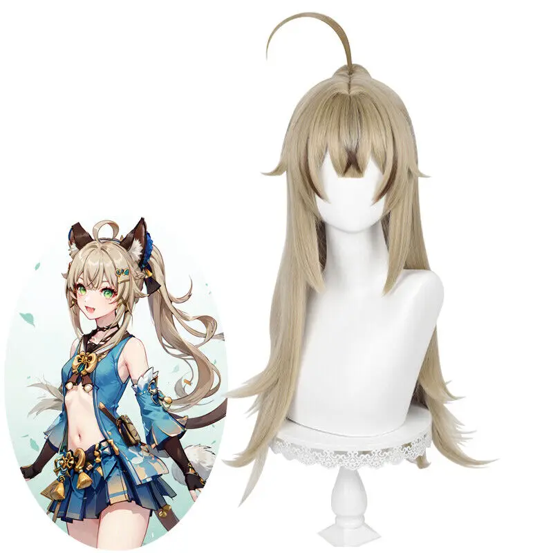 Genshin Impact Kirara-pelucas de Cosplay de 75cm para mujer, pelo sintético largo de color marrón claro