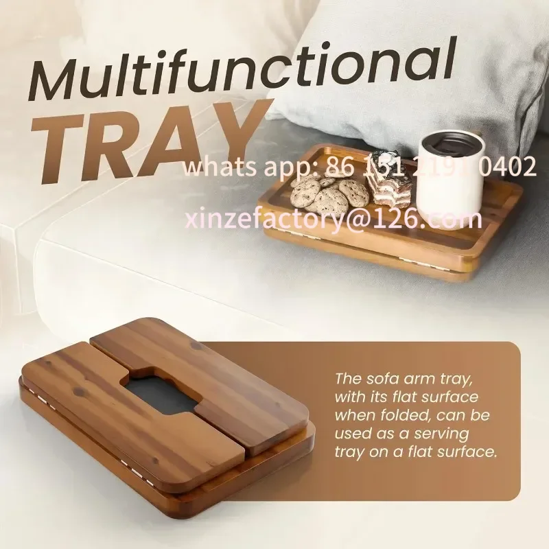 Customizable Side Tables Small Spaces Eating Drink Wood Sofa Armrest Tray Double Hinge Sofa Arm Tray Table Clip-Couch Arm Table