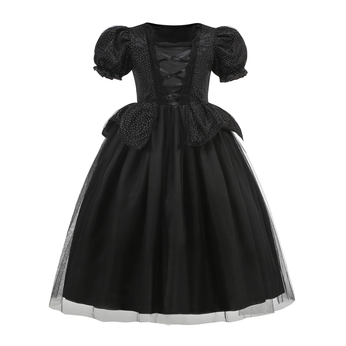 Maleficent-Kostümset für Kinder, Mädchen-Böse-Königin-Outfit, Deluxe Schwarzes Tüllkleid mit Accessoires für Karnevalsparty und Rollenspiel – Detail 6