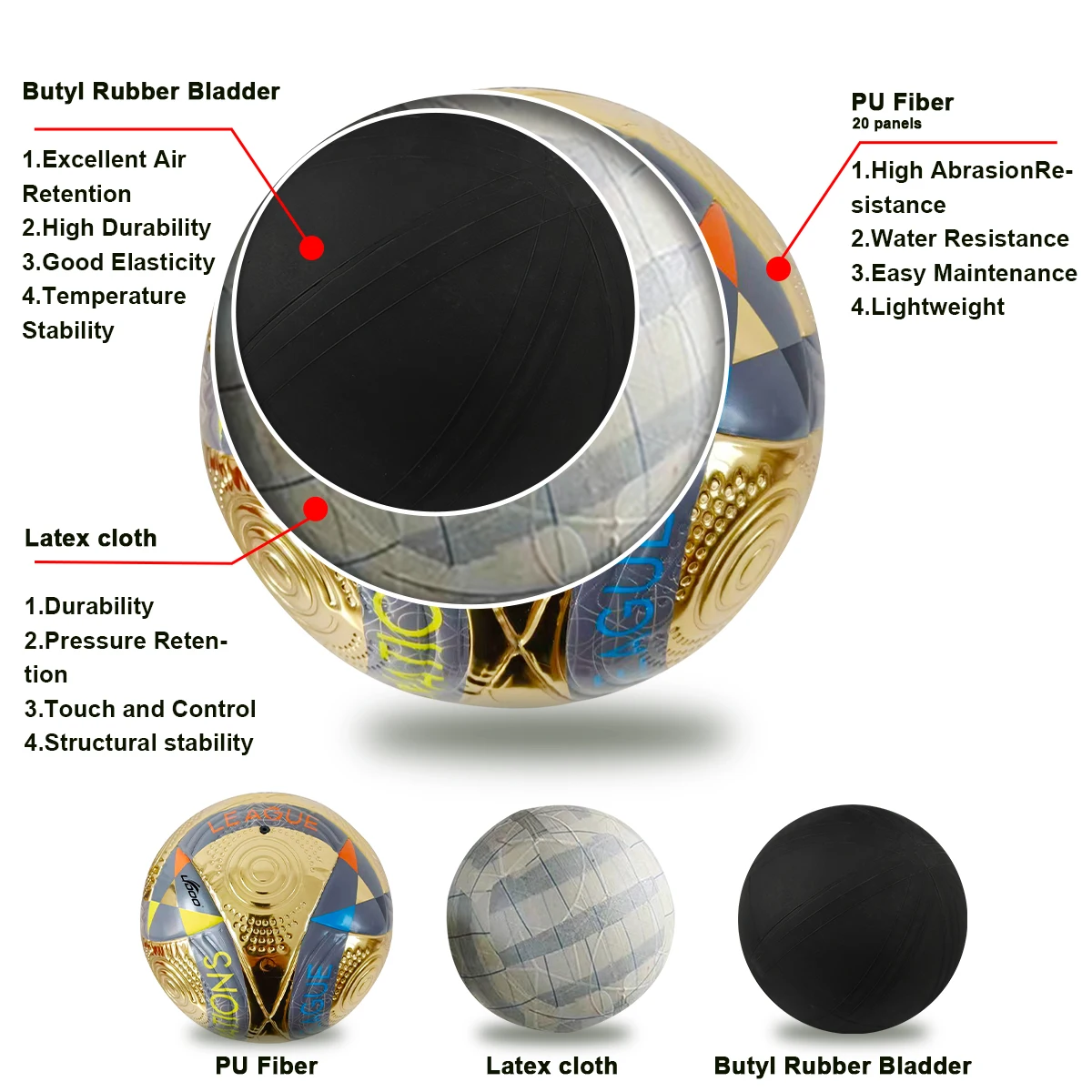 Lydoo Soccer Ball Football Metal Leather Ball Laminated PU Thermal Bonded Indoor/Outdoor Sports Factory OEM Logo Print