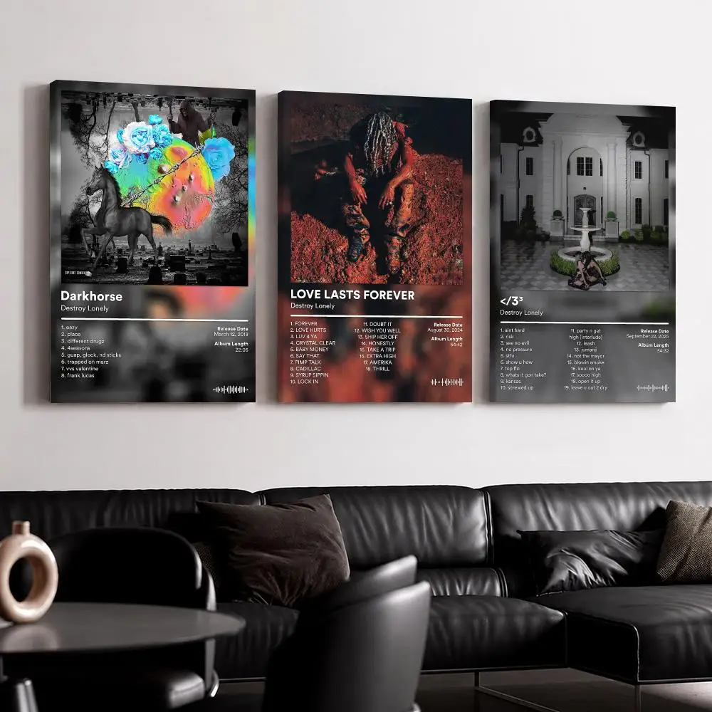 Rap Album D-Destroy L-Lonely Framed Wall Painting Ready to Hang Canvas Wall Art Poster for Bedroom Living Room Home Decor Gift