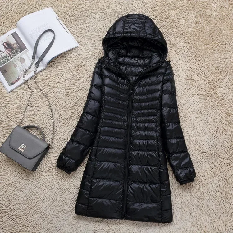 Leichte Daunen jacke Frauen plus Größe weiße Enten Daunen jacke Innen stoff mantel Damen lange Winter mütze abnehmbare Kapuze weiblich – Detail 4