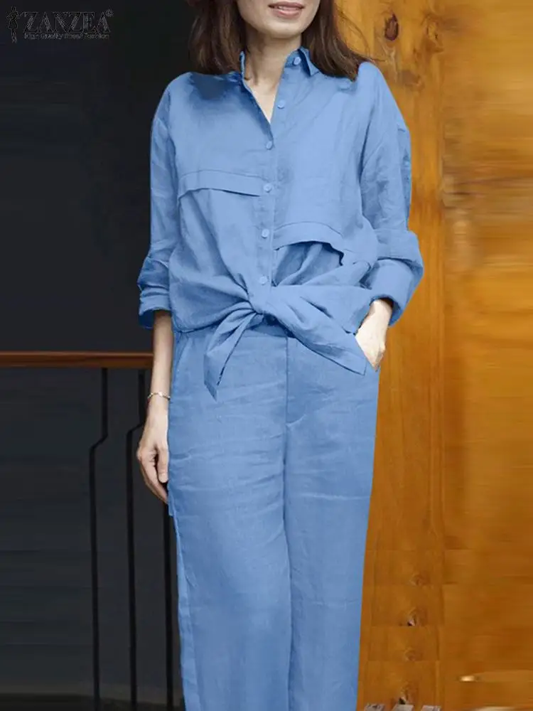 

Fashion Tracksuits 2pcs Outfits Long Sleeve Shirt Pant Sets Elegant Spring Women Matching Sets ZANZEA Casual Solid Trouser Suit