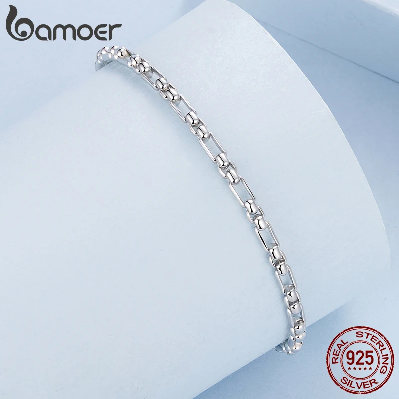 

Bamoer стерлингового серебра 925 пробы, массивная коробка-цепочка, браслет, круглые бусины, звенья цепи для женщин, подростков, подарок, регулируемый декор на запястье