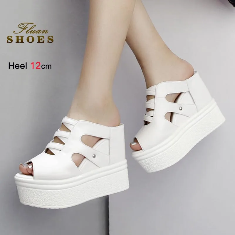 

2025 Summer New Sandals Women Sexy Thick Soled Slippers Rhinestone Decoration 11.5cm Super High Heels Wearing Outside Slippers