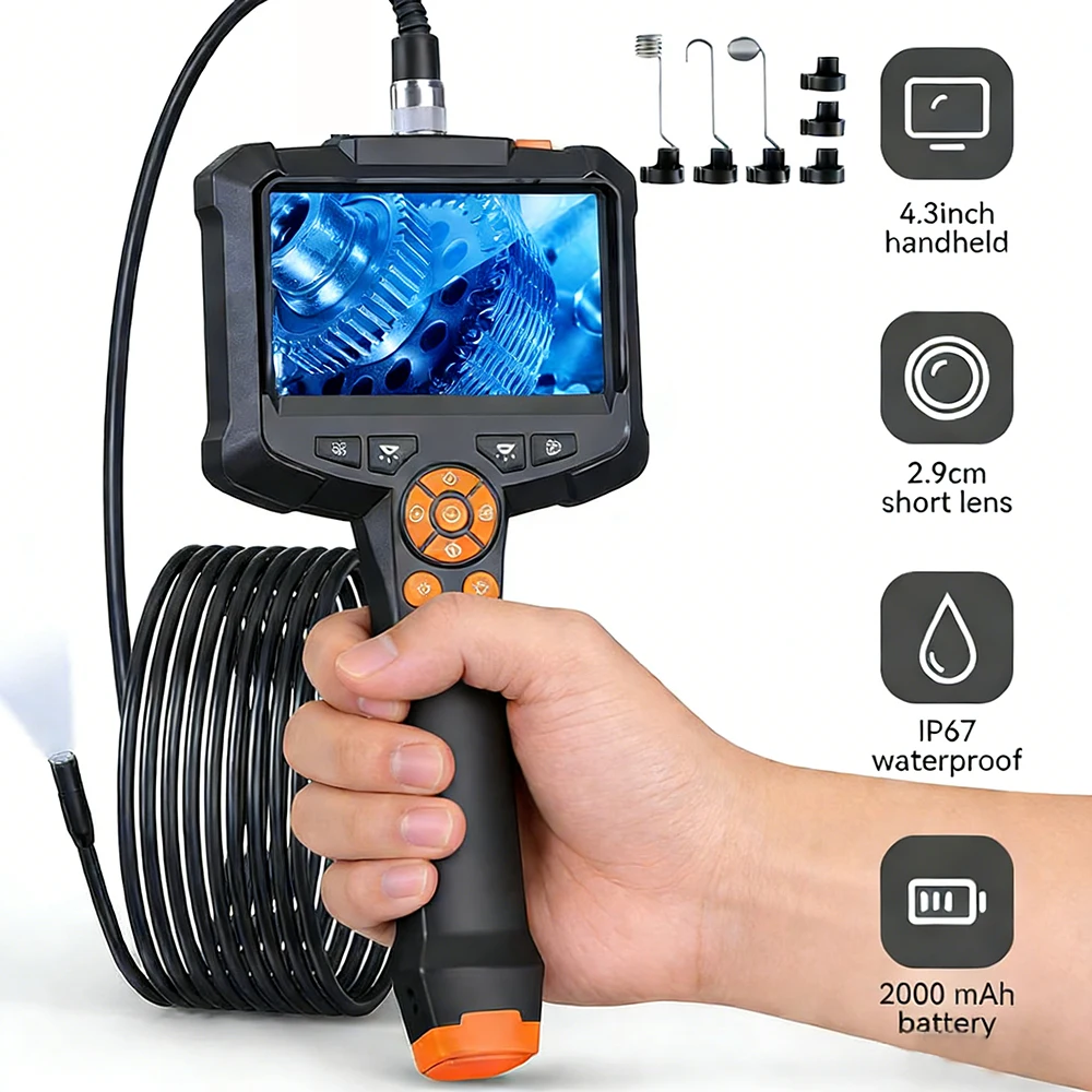 

Ручная эндоскопическая камера 4,3 "ЖК-дисплей 1080P цифровая камера для осмотра бороскопа 1/5/10 м полужесткий змеиный кабель для авторемонта