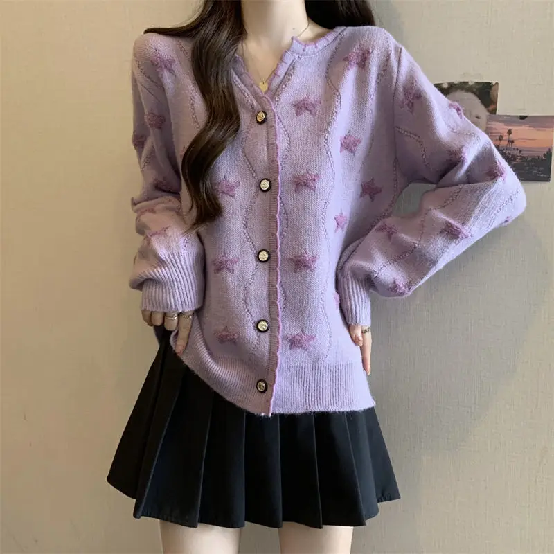 Long Sleeved Knitted Sweater Loose Cardigan Sweater Fashionable Short Top Trendy