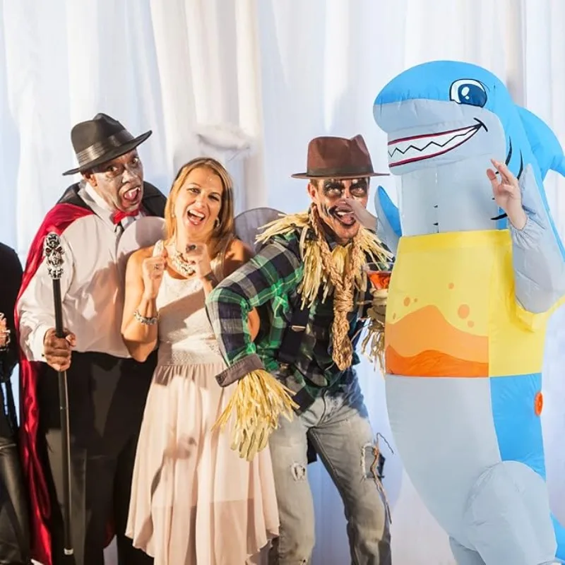 

Inflatable shark costume inflatable white shark jumpsuit inflatable through the air fun fancy dress cosplay party holiday gift