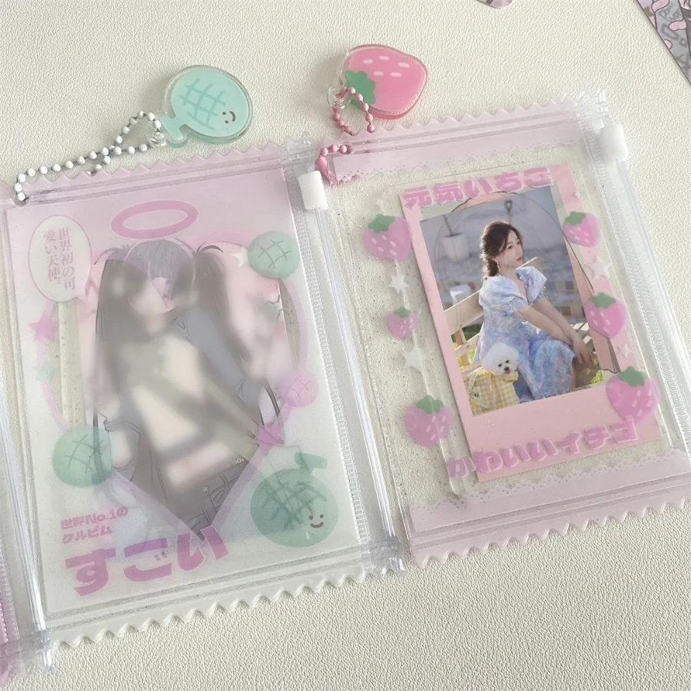 

Lovely Transparent Shiny Candy Bag Photocard Holder Korea 3inches Idol Photo Card Sleeves Zipper Badge Protective Cover Pendant