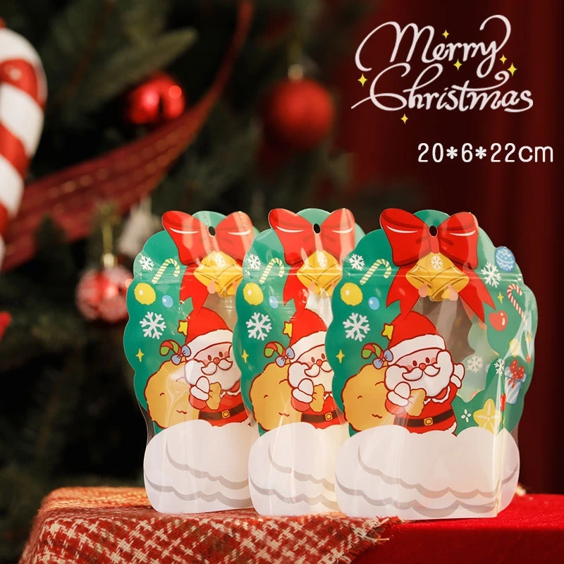 1/10pcs Christmas Gift Bag For Candy Chocolate Cookie Nougat Biscuit Packing Gift Tree Santa Zipper Bags For Navidad Christmas