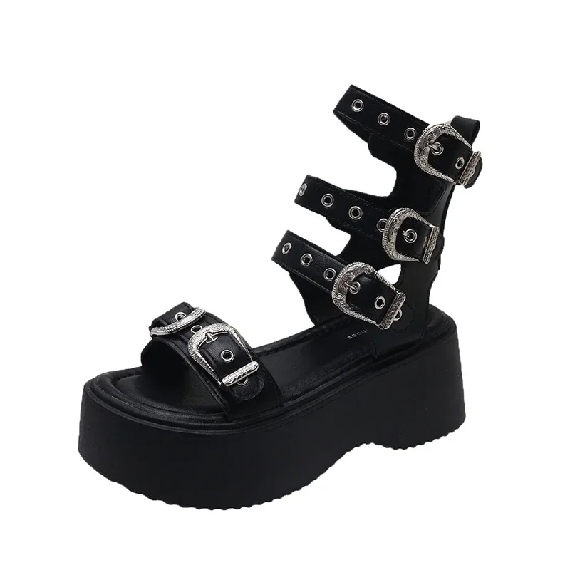 Summer Women High Heel Sandals Platform Gladiator Shoes Fashion Belt Buckle Street Punk Gothic girls Comfortable Casual Trendyol