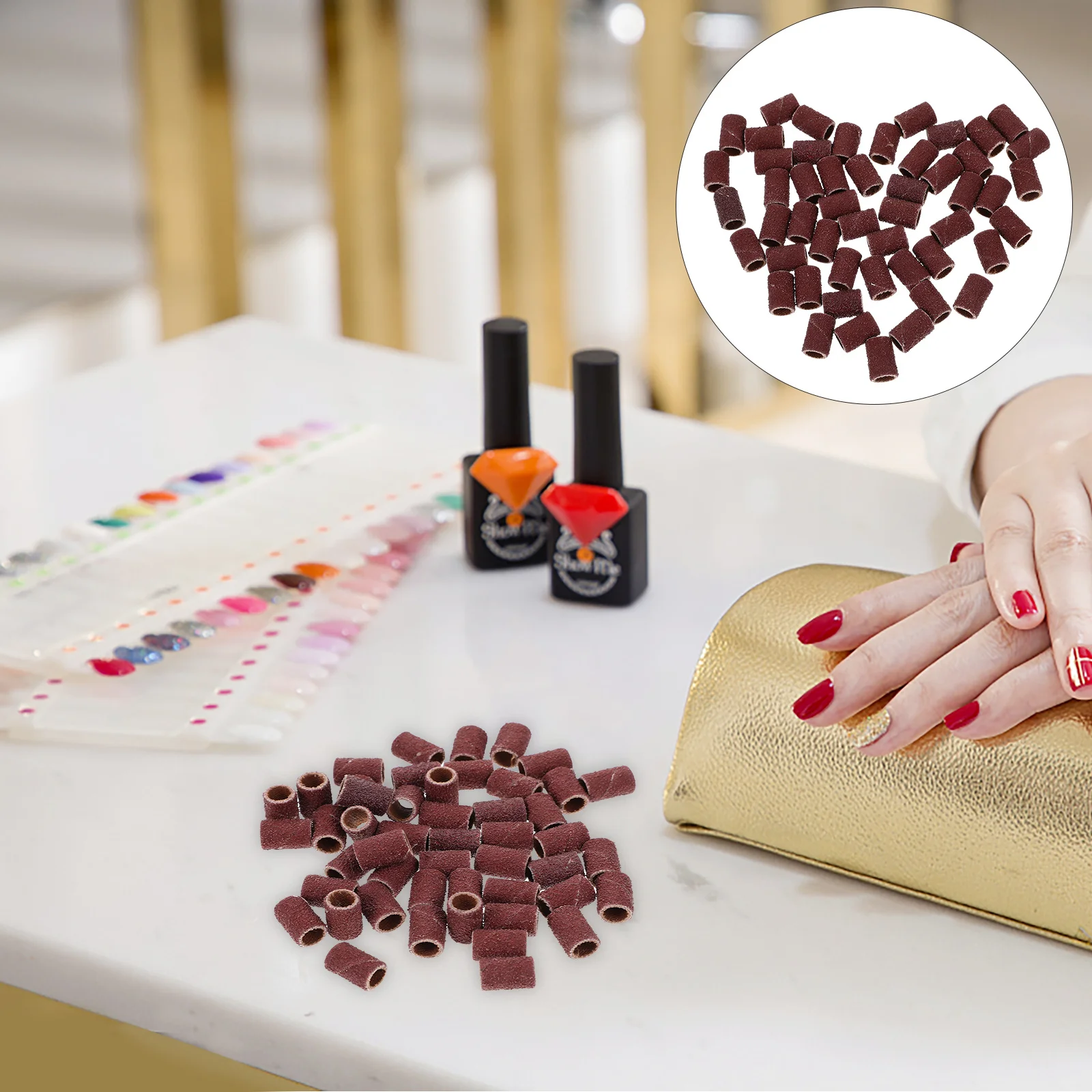 رؤوس الطحن الأكمام الكاشطة 80 #   أربطة صنفرة حصى 6 مم داخلية 8 مم قطر خارجي لأدوات مانيكير مثقاب الأظافر