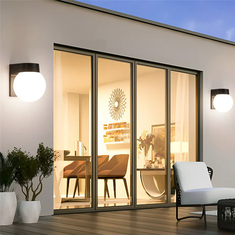 ABKP-Paralume in acrilico latte E27 Lampada da portico per esterni a sfera, Lampada da parete a LED moderna con base per PC bianca nera