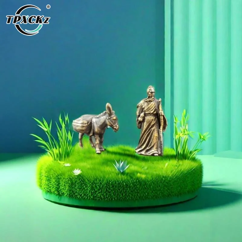 SL 1pc Vintage Home Ornament Collection Of Tea Pet Brass Carving Handholds Metal Crafts Old Farmer And Cow Living Room Decor