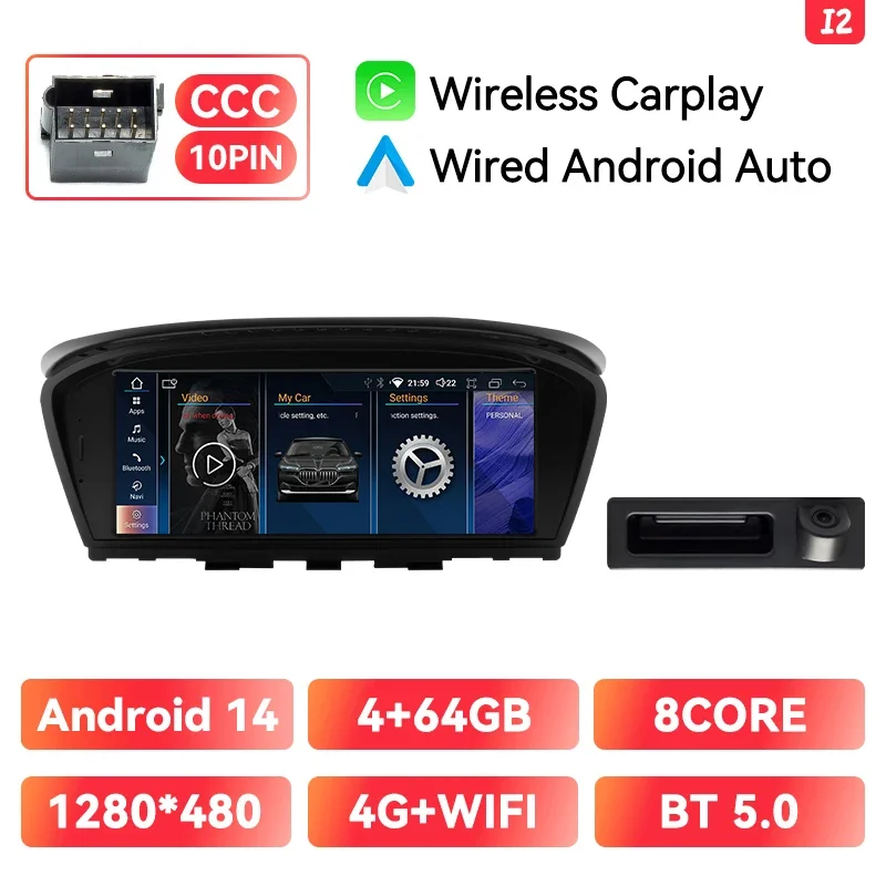 XONRICH Android 15 Draadloze CarPlay Autoradio voor BMW 5 Serie E60 E61 E63 E64 E90 E91 E92 E93 CCC CIC Multimedia GPS Navigatie