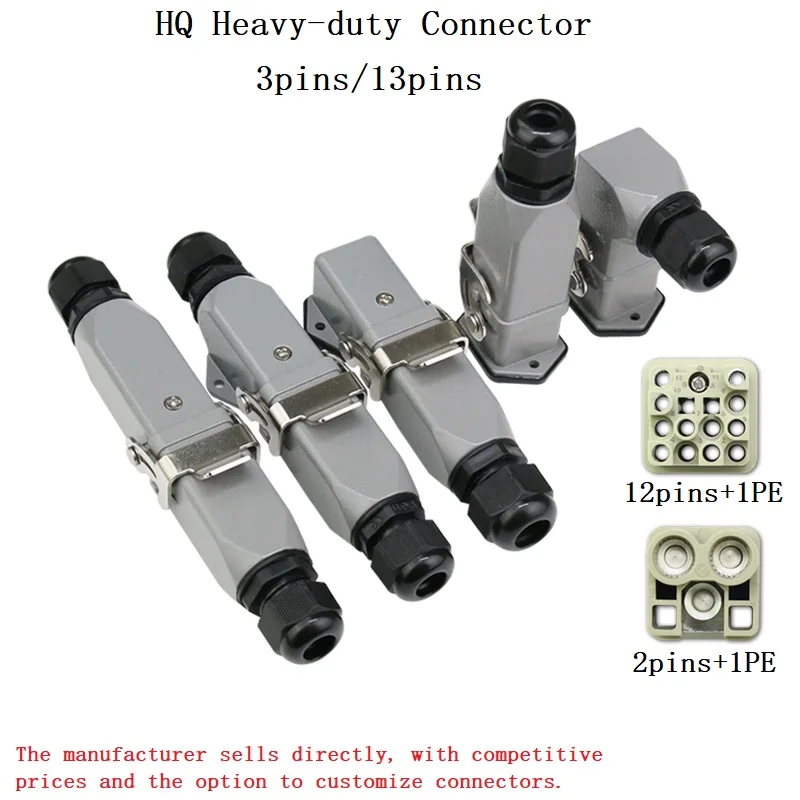 

HQ Heavy-duty connector 3 pins (40A/400V) 13 pins (10A/250V) aviation waterproof industrial plug and socket connector