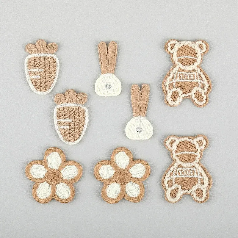 10Pcs DIY Coffee Mushroom Teddy Bear Appliques for Clothing Bag Glove Scarf Decoration Patches