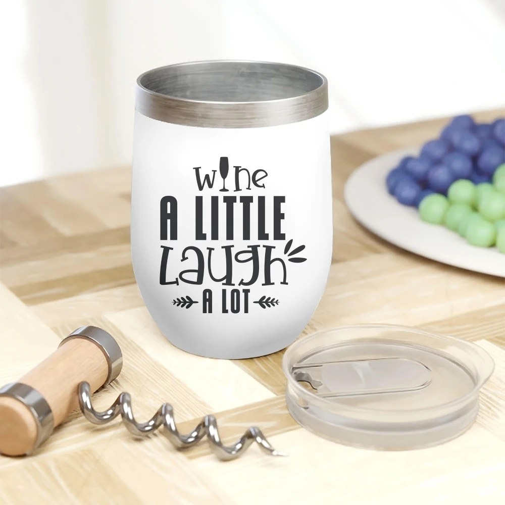 Wine a Little, Laugh a Lot Vacuum Flasks 12oz Insulated Wine Tumbler Vacuum Coffee Mug Egg Shape Thermos Cup