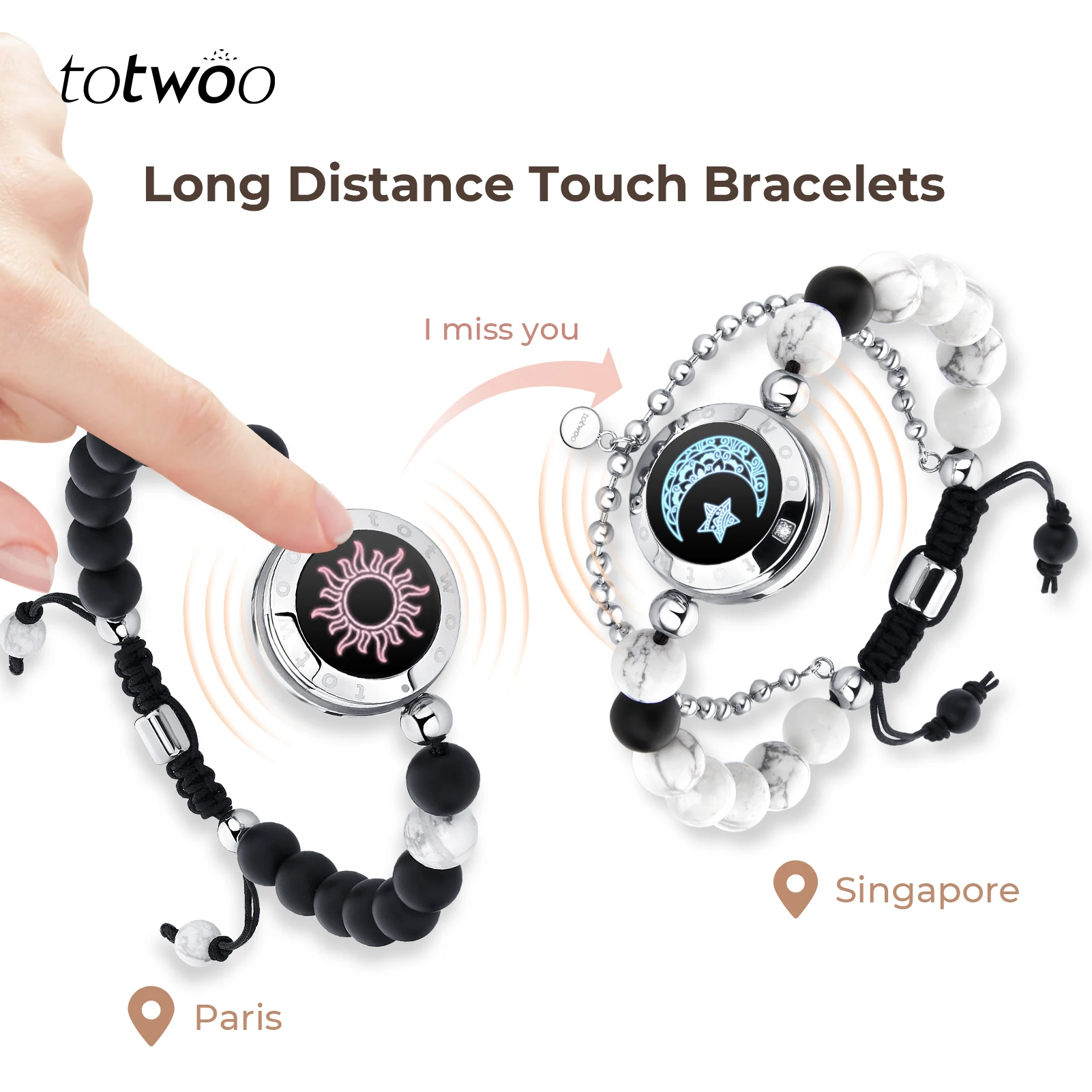 

TOTWOO Long Distance Touch Bracelets for Couples, Vibration & Light up for Love Couples Bracelets | Long Distance Relationship G