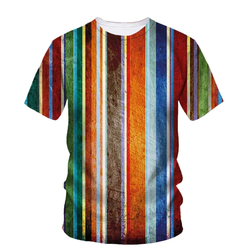 Summer new Fashion Casual Color Stripe graphic t shirts For Men Trend Leisure Simple Style Printed O-neck Short Sleeve Tees Tops