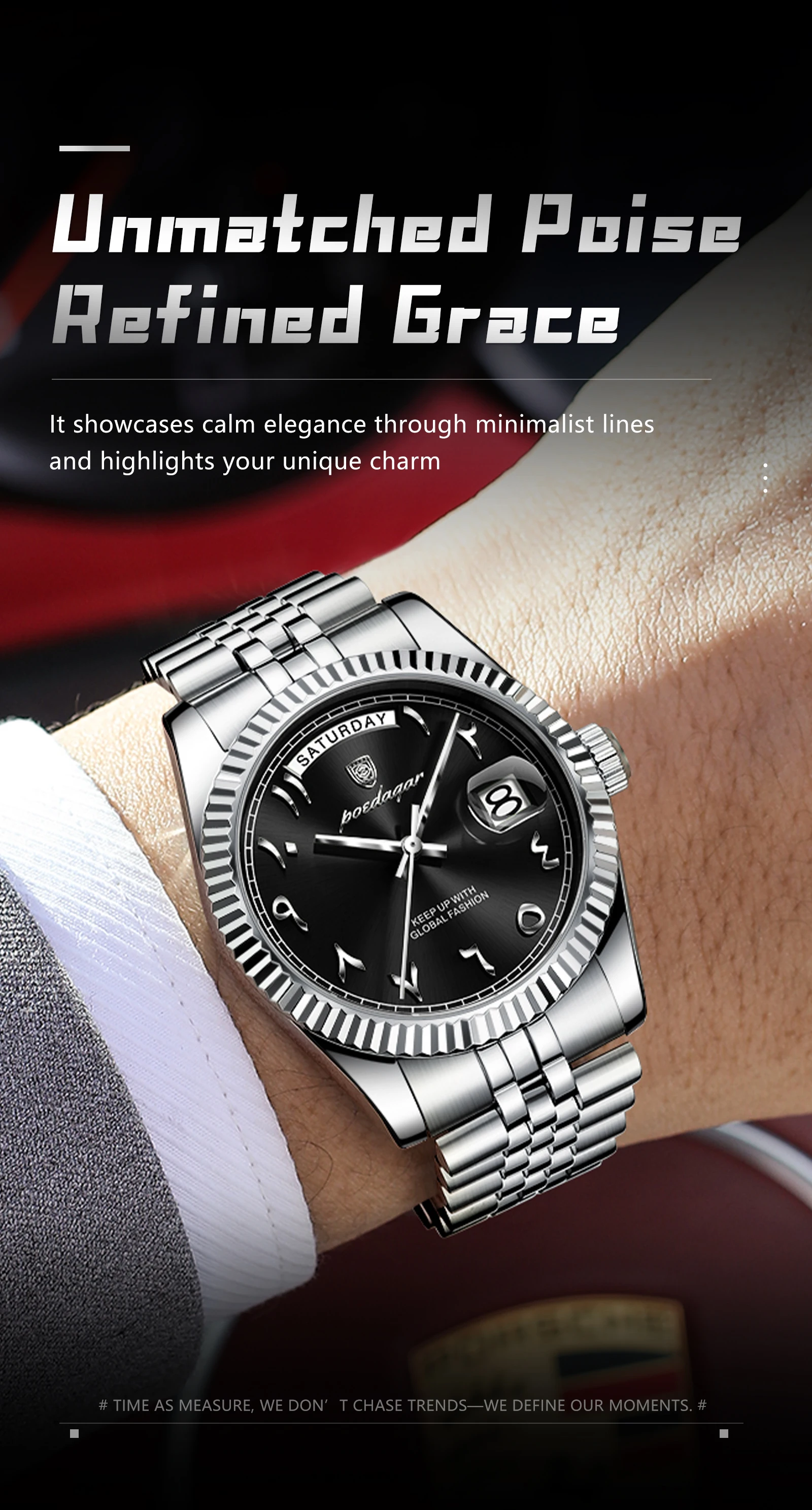 POEDAGAR Modische Casual Herrenuhr Wasserdicht Edelstahl Herren Armbanduhr Datum Wochentag Quarz Business Herrenuhren Reloj Hombre – Detail 6
