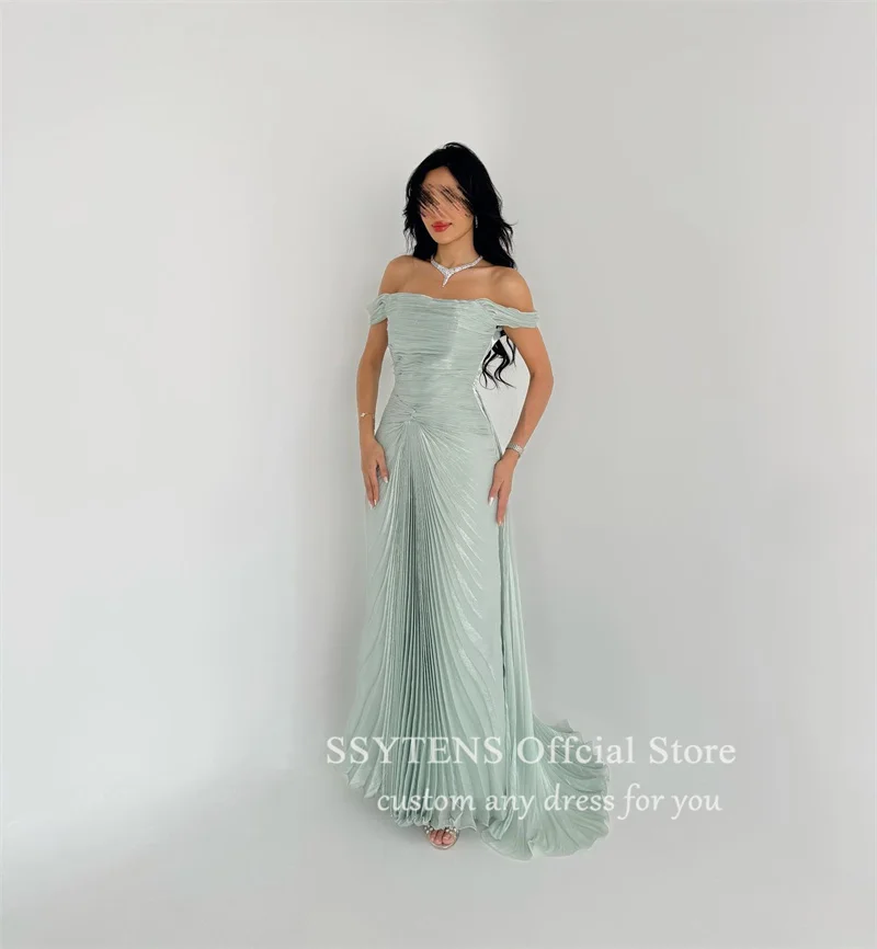 SSYTENS Elegant Long Blue Evening Dresses for Women Floor-Length Off-Shoulder Special Event Saudi Prom Party Wedding Dress 2025